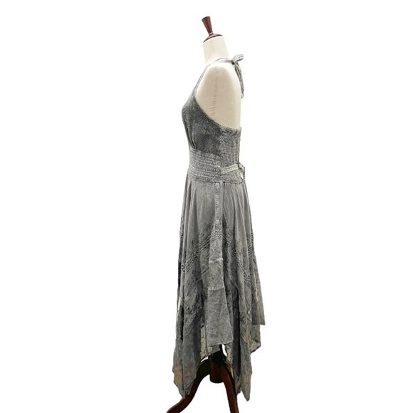 NWT Himalayan Arts Wear Boho Embroidered Gray Halter Maxi Dress Size Medium NEW - Picture 6 of 12